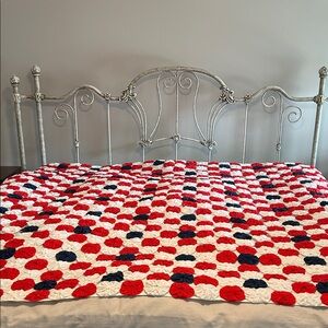 Red, White, and Blue 70’s YO YO  Vintage Quilt - I Bedspread